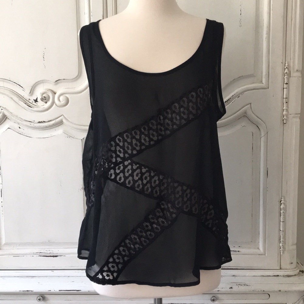 GUESS See-Through Black Top with Lace Detail